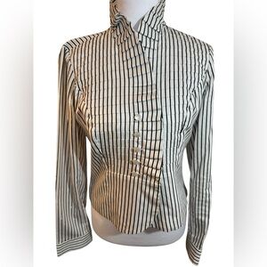 Jones New York Petite Black & White Stripe Button Front Blouse Petite Small